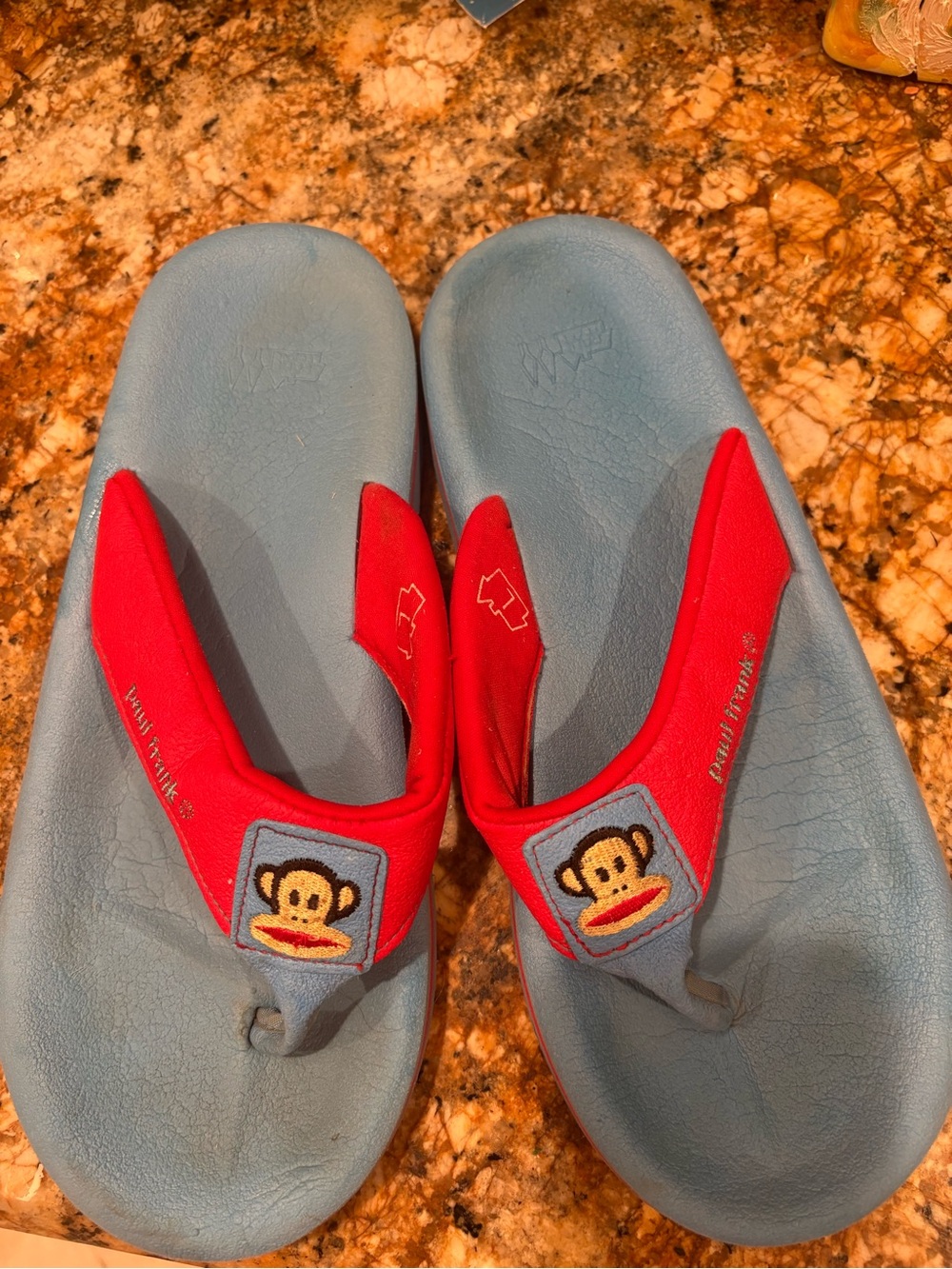 Paul Frank Red and Light Blue Julius Monkey Thong Sandals